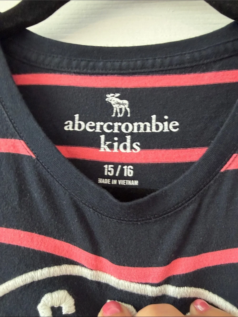abercrombie kids Navy & Pink Striped Logo Long Sleeve Tee new condition